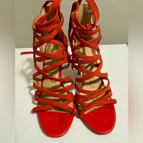 Sam Edelman Alba Red Suede Leather Strappy Caged Open Toe High Heel Sandals 9 - Picture 10 of 13